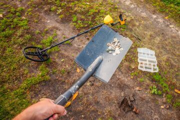 Man with Garrett pro pointer at pinpointing at a garden